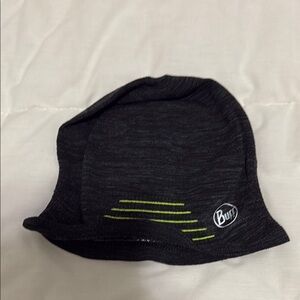 Buff Charcoal Beanie with Lime Stripes